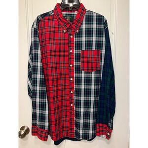 Orvis Mens XL Patchwork Plaid Flannel Shirt Multi Pattern Tartan Made in USA